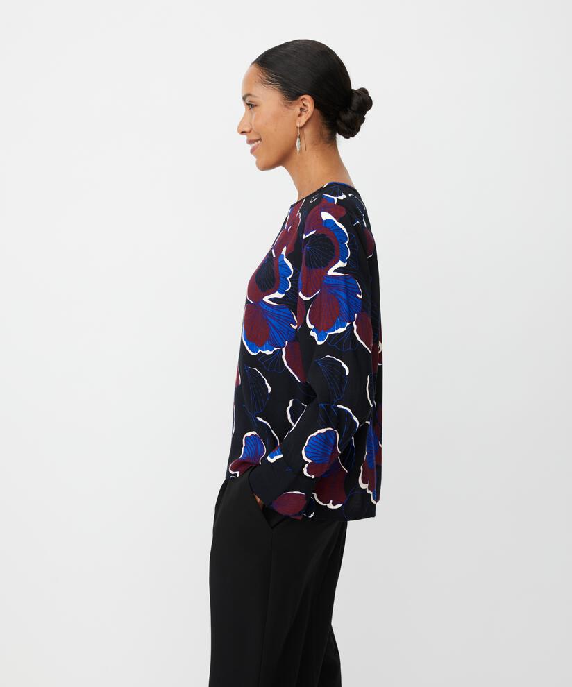Top en viscose fleuri avec fente au niveau du cou, Tawny Port