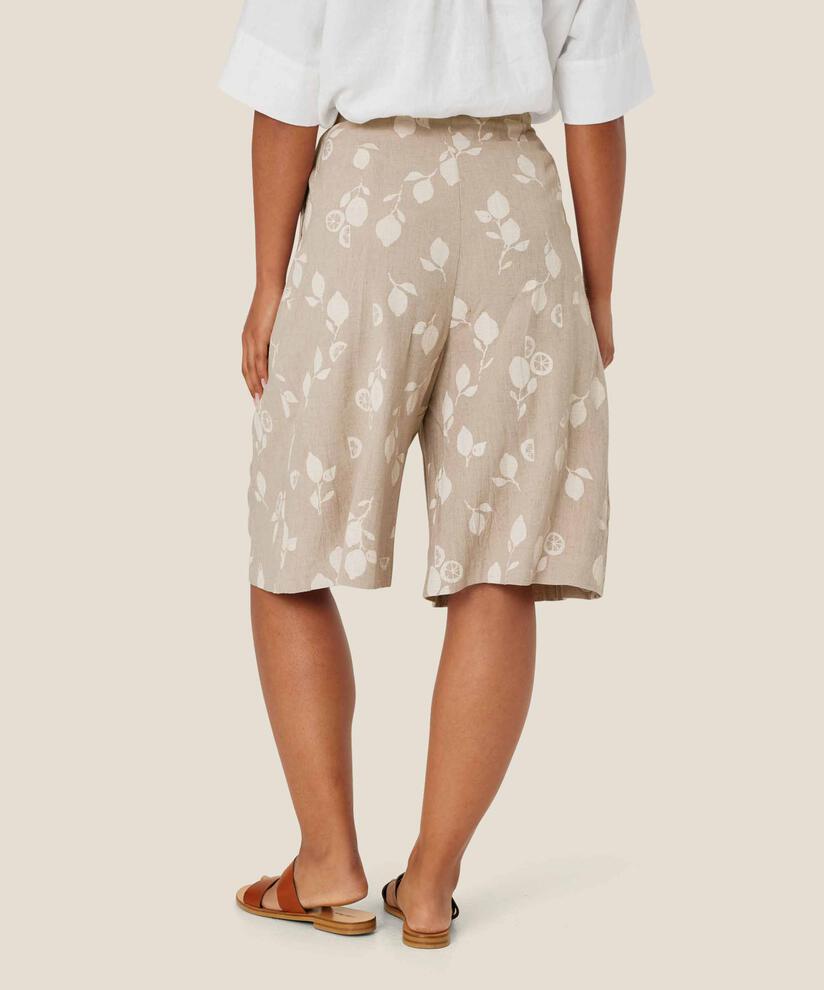 short imprimé en lin mélangé avec taille fixe, Natural