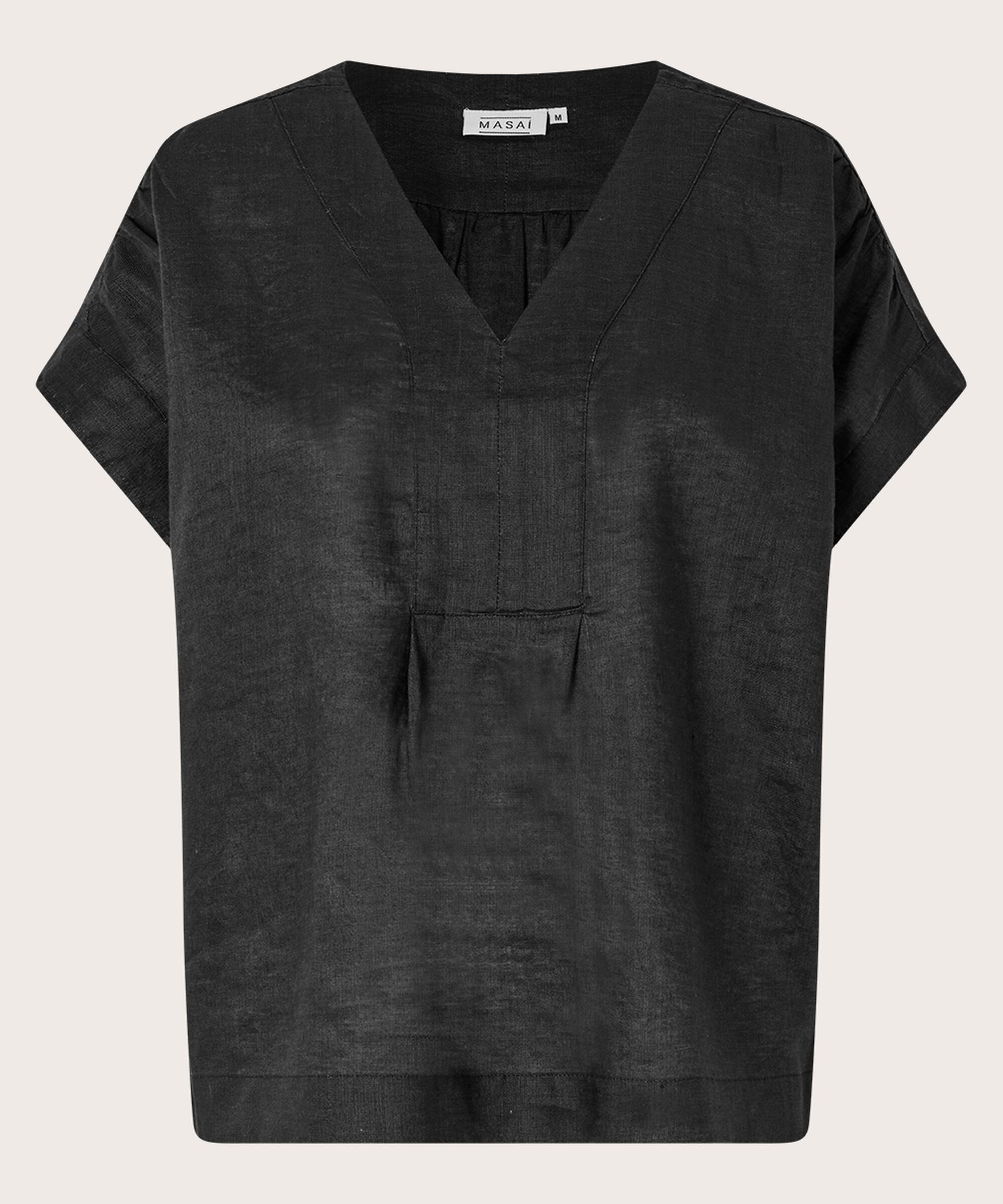 blouse manches courtes en lin, Black