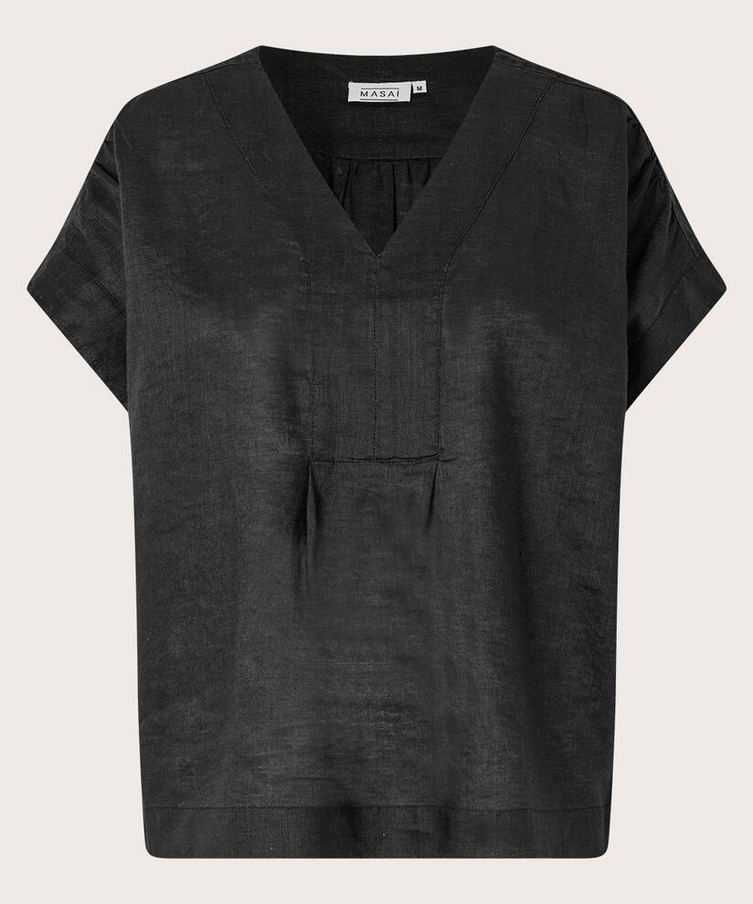 blouse manches courtes en lin, Black