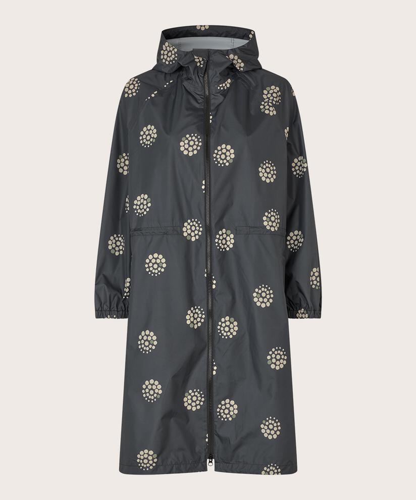 imperméable imprimé avec capuche et fermeture éclair à double curseur, Black