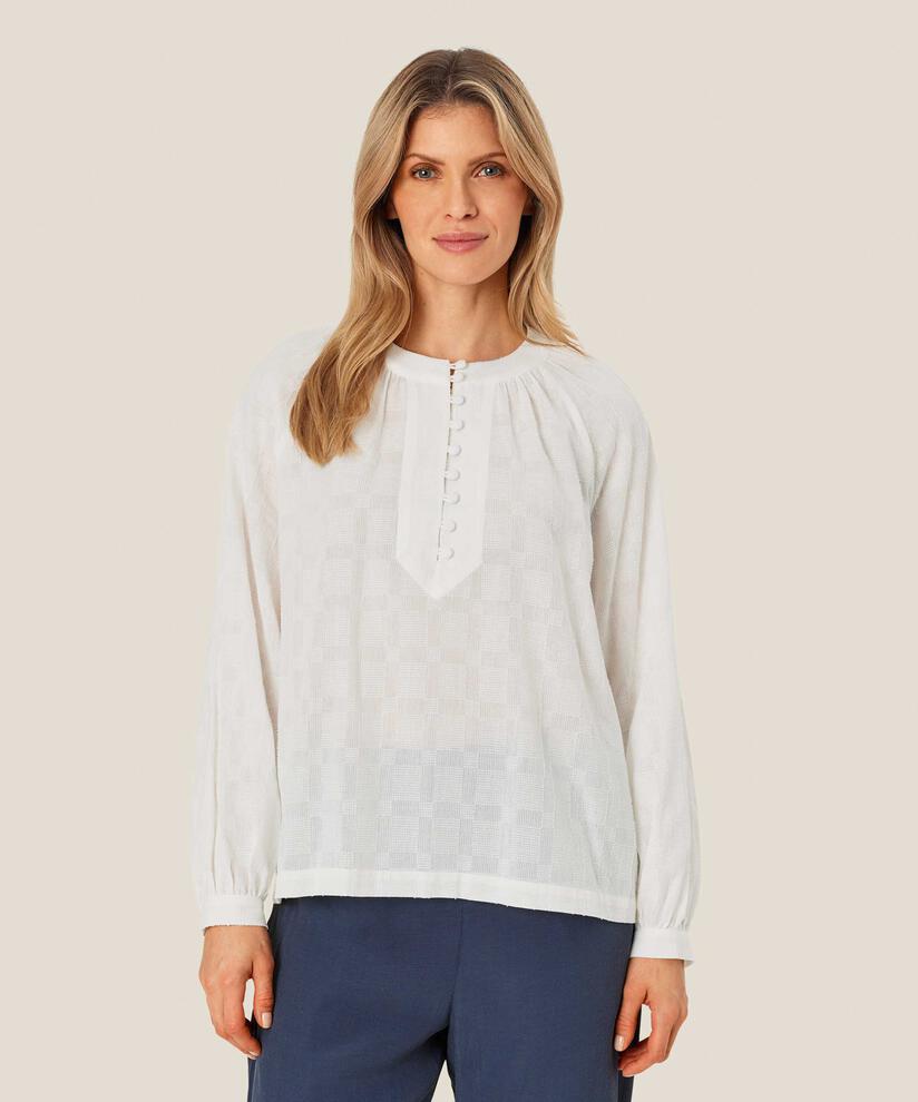 Blouse à carreaux tissés et boutons au col, Jet Stream