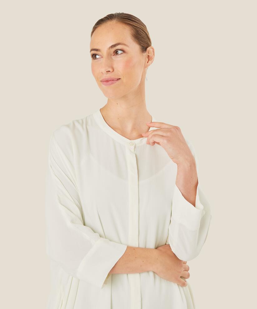 Robe Chemise En Viscose À Manches Trois-quarts, Cream