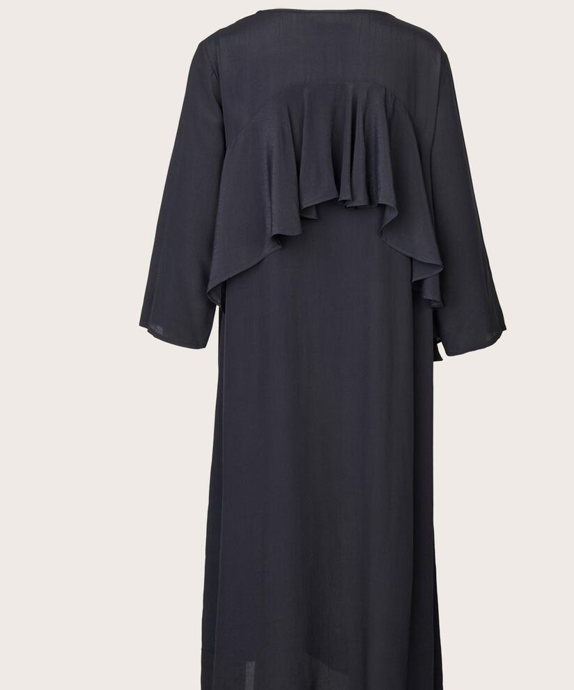 robe en viscose à col rond et volants, Black
