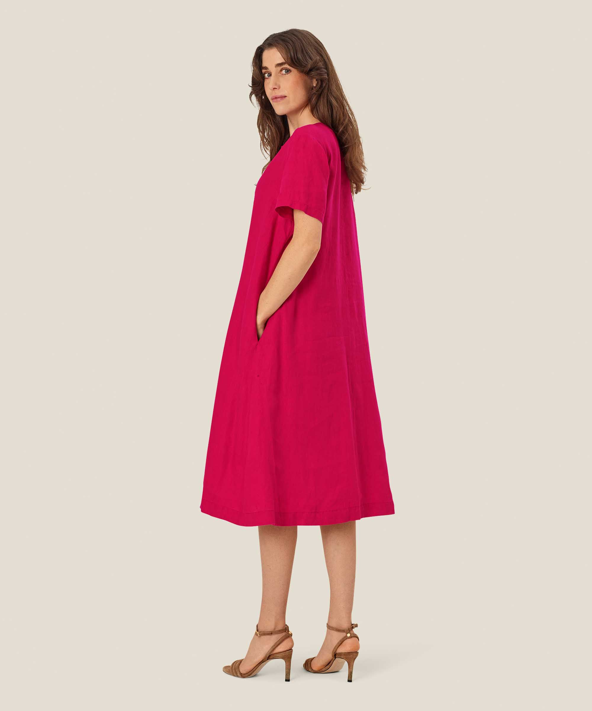 robe en lin à manches courtes avec poches fendues, Persian Red