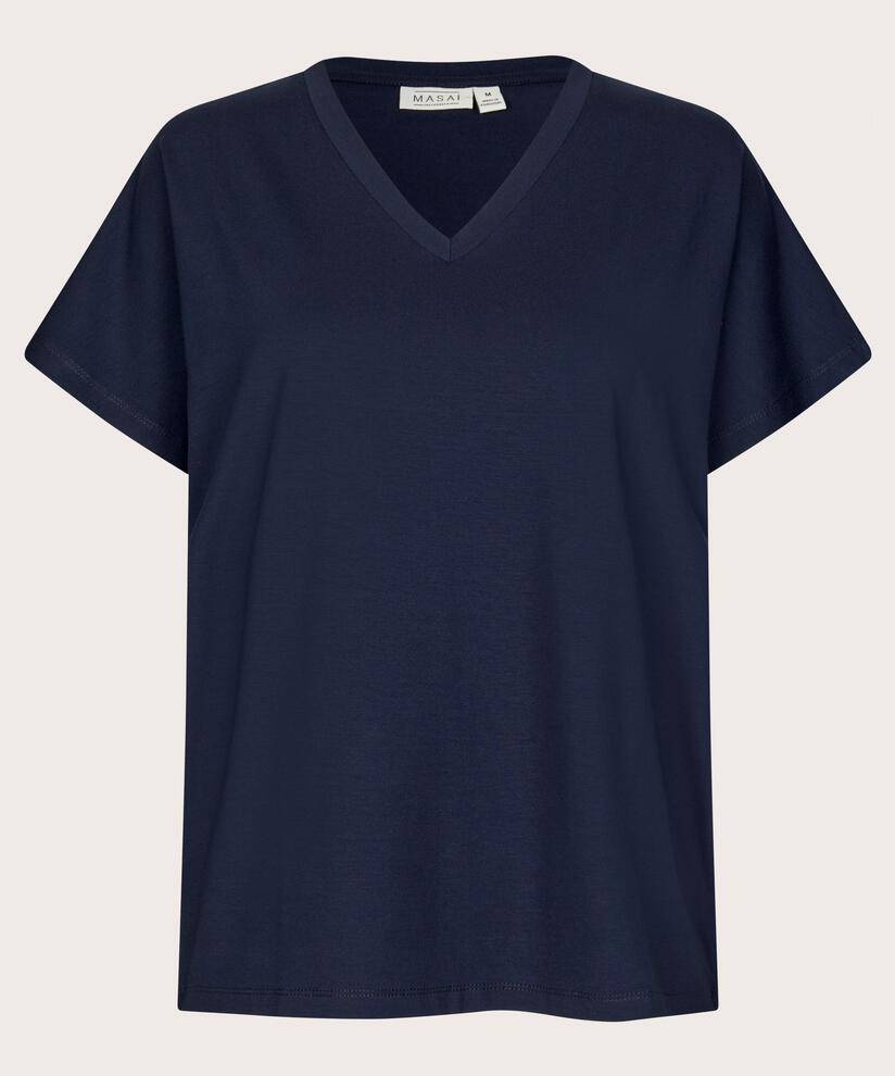 T-shirt col V en jersey doux, Navy