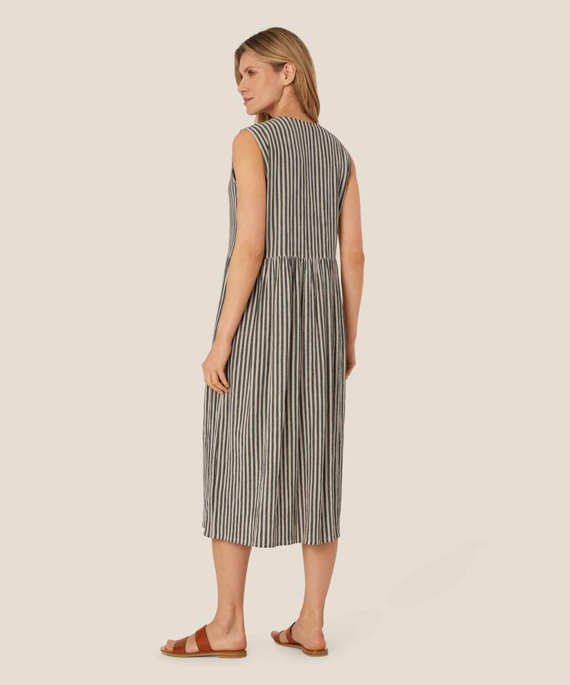 robe rayée en coton mélangé avec boutons sur le devant, Black