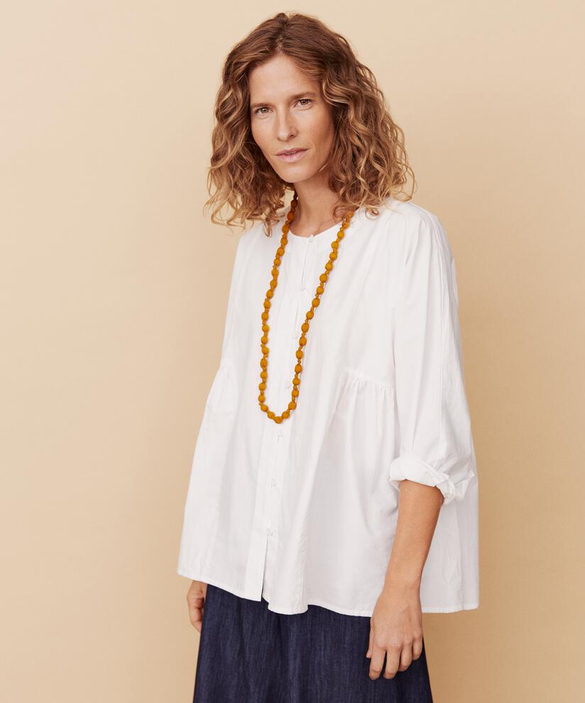 chemise en coton avec plis sur les côtés, White