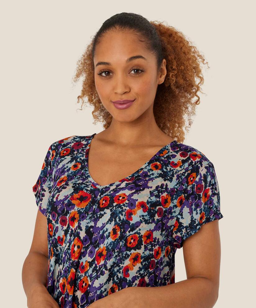 robe en viscose imprimée à col v, Meadow Violet