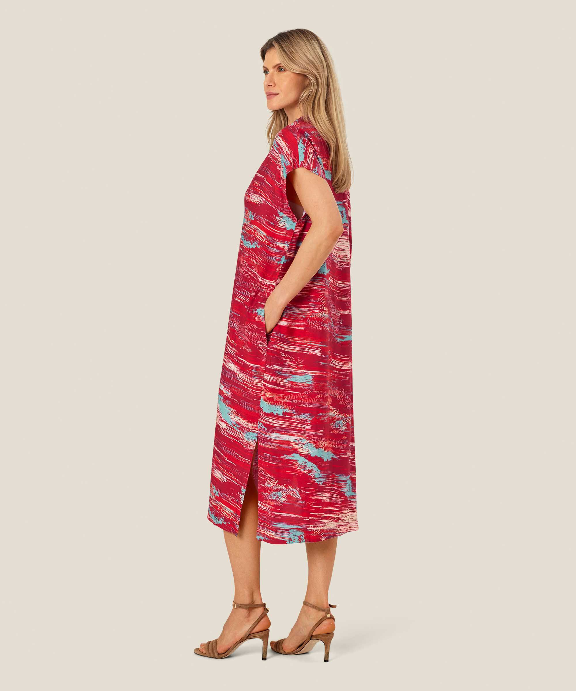 Robe En Viscose Imprimée Avec Décolleté En V Profond, Persian Red
