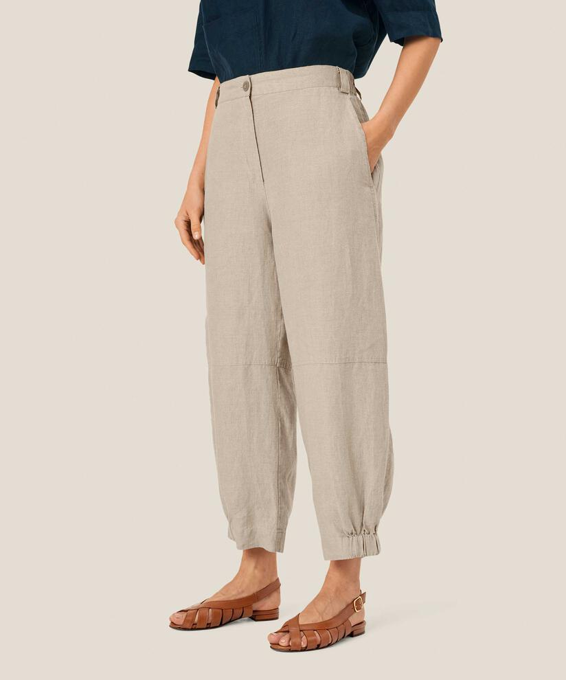 pantalon en lin avec élastique dans le dos et détail sur la jambe, Natural