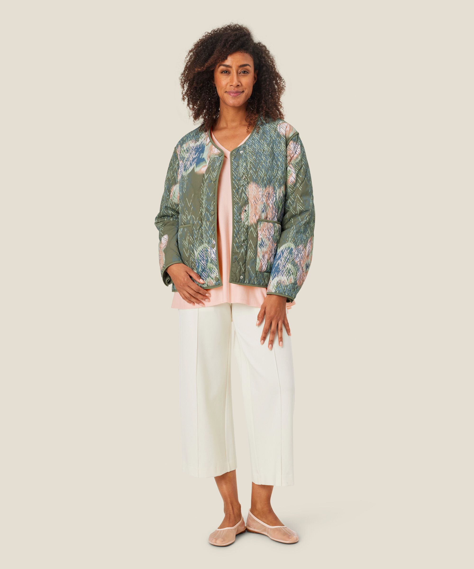 veste matelassée à motifs avec fermeture boutonnée, D. Lichen Green