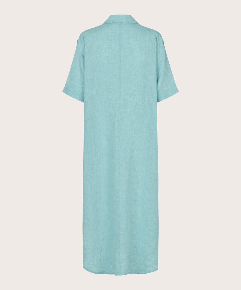 robe en lin avec poches fendues et fente latérale, Aqua
