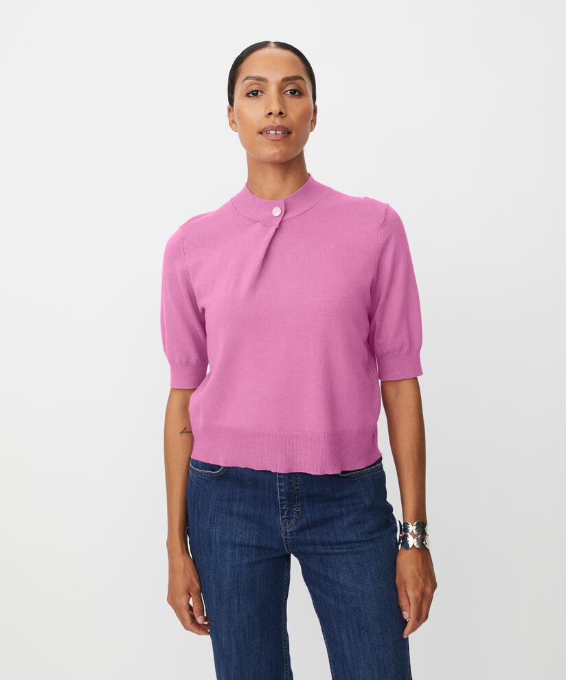 pull en tricot à manches 1/2 et bouton strass, Opera Mauve