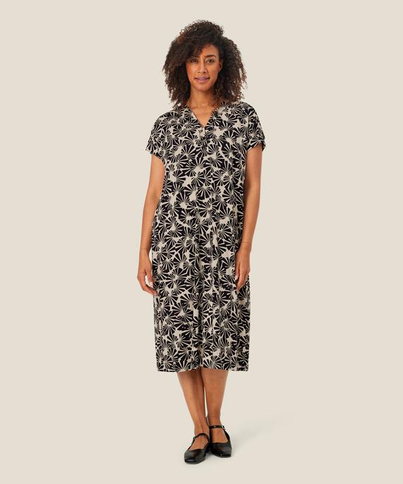 robe en jersey imprimé avec col en V et détail boutonné, Fog