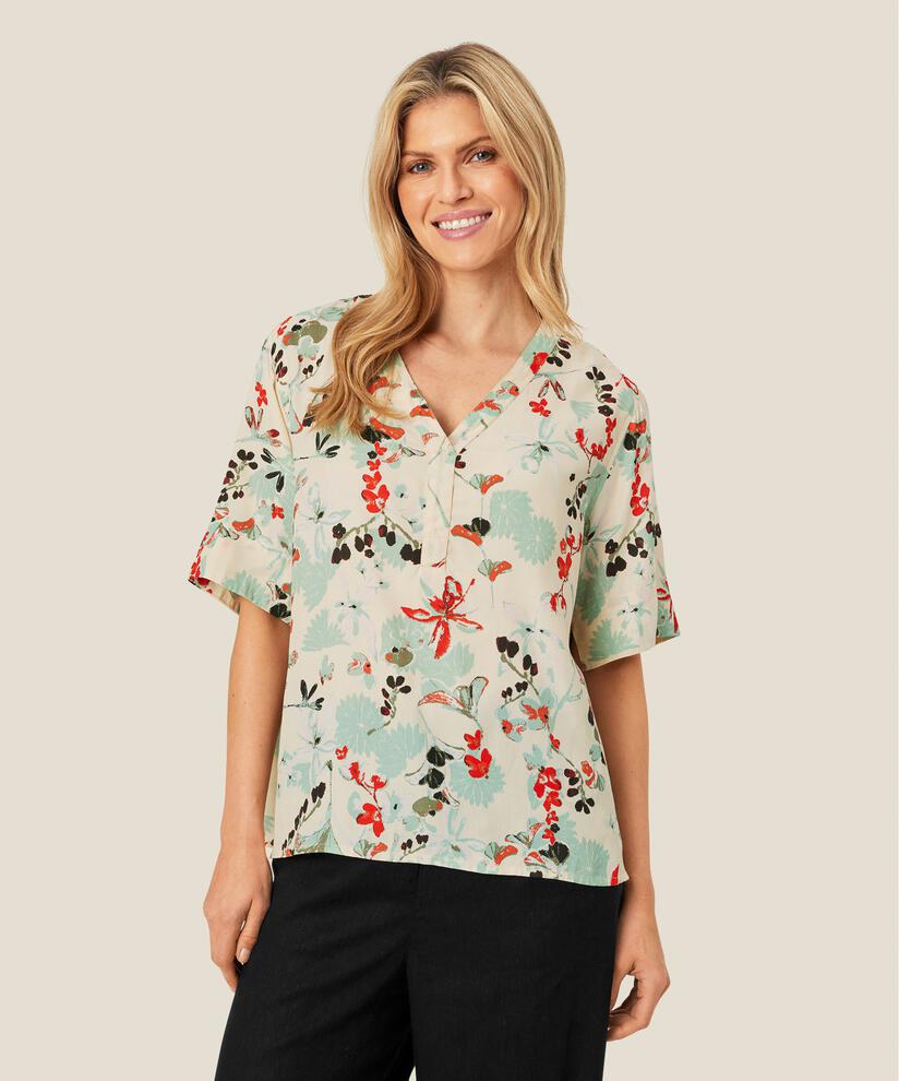 blouse en viscose imprimée à col v, Frosty Green