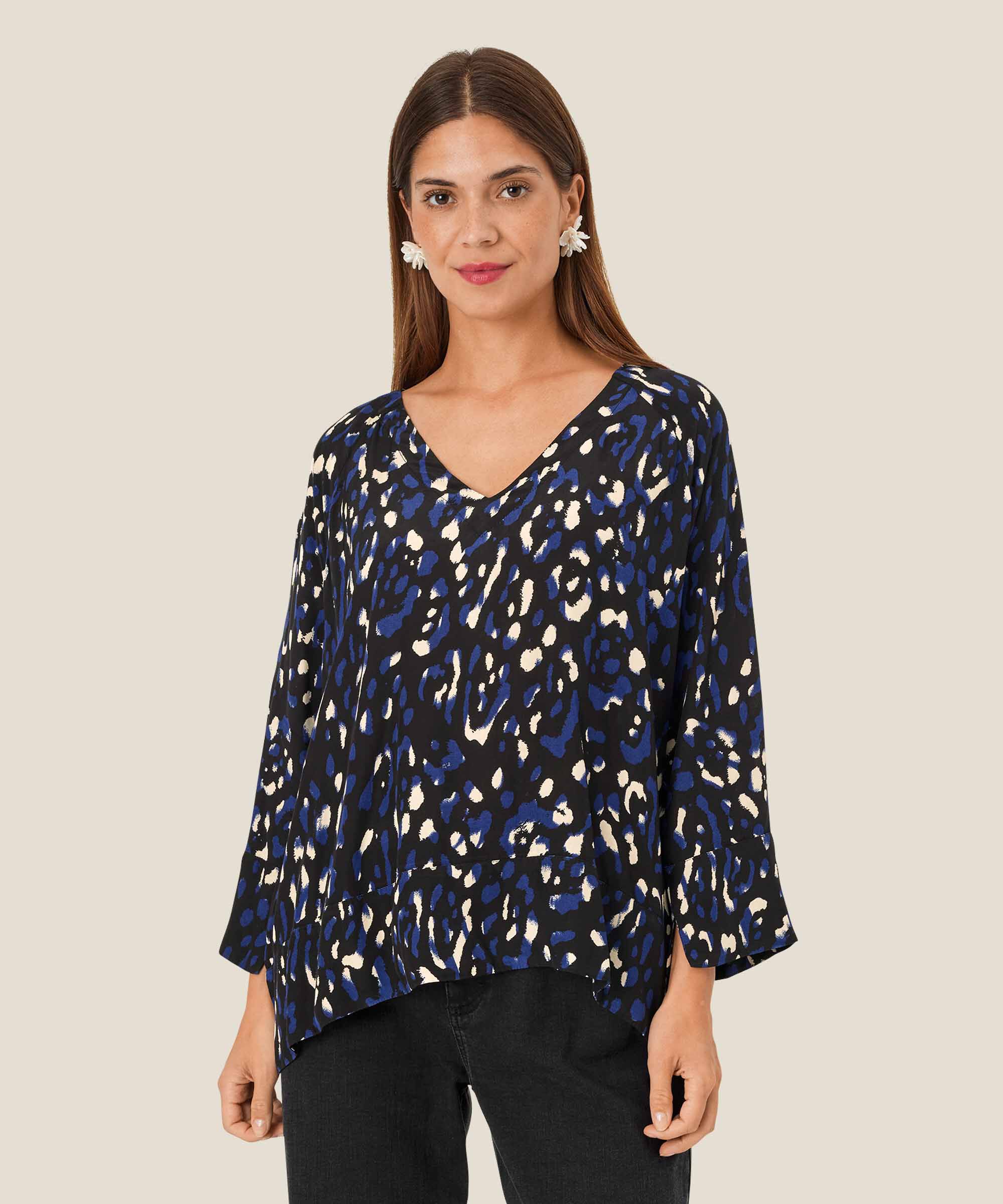 Blouse En Viscose À Col V, Medieval blue
