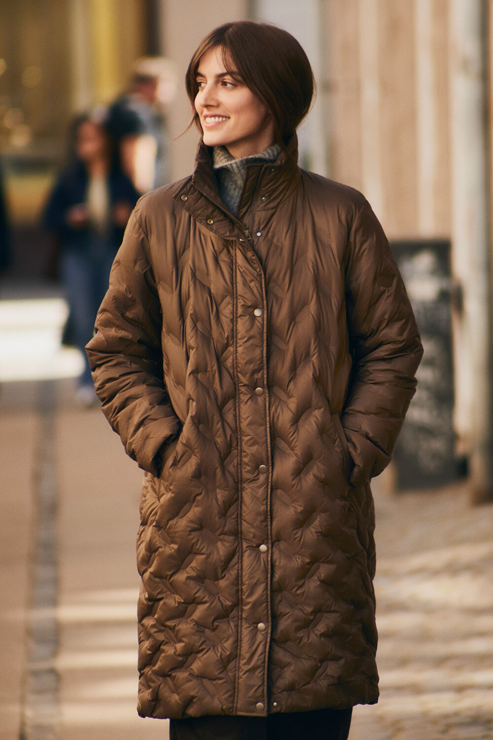Manteau matelass&eacute; &agrave; col montant et motif - Slate Black