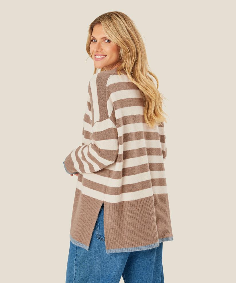cardigan rayé avec détails côtelés, Mink/ash/whc