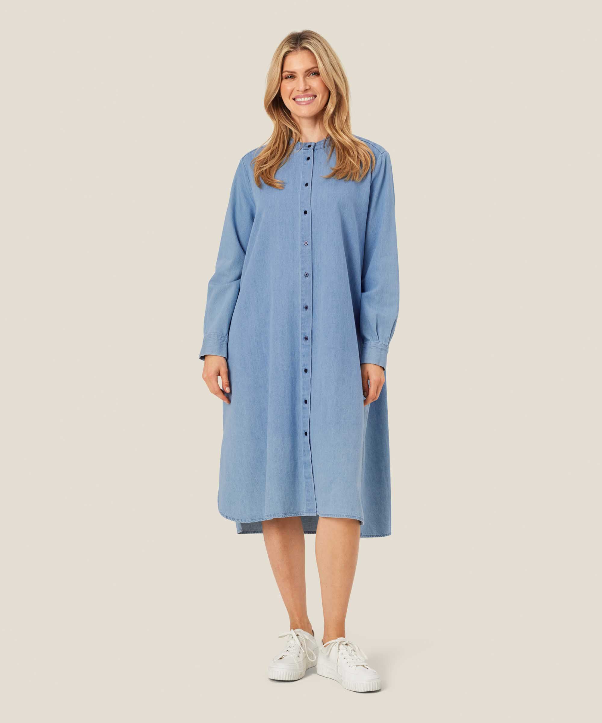 robe en jean boutonnée à manches longues, Light Denim
