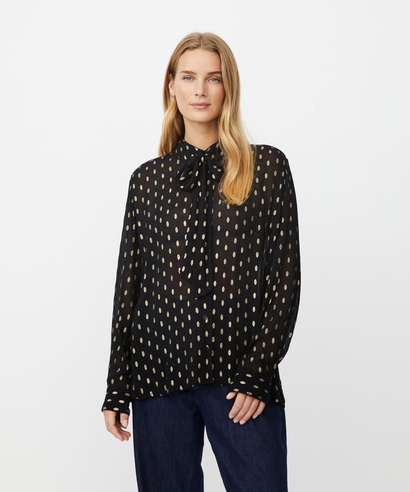 chemise transparente légère à pois dorés, Black