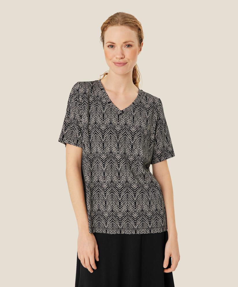 t-shirt imprimé à col en V, Black