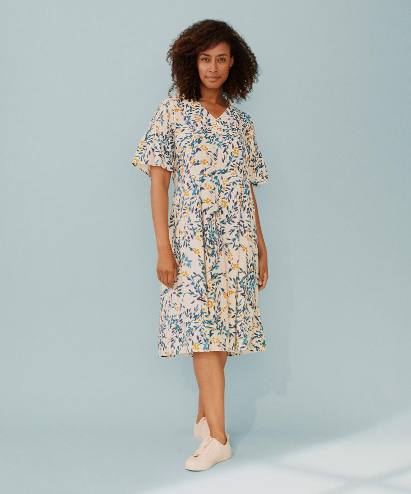 robe en viscose avec col v et smock sur les manches, Russ Orange