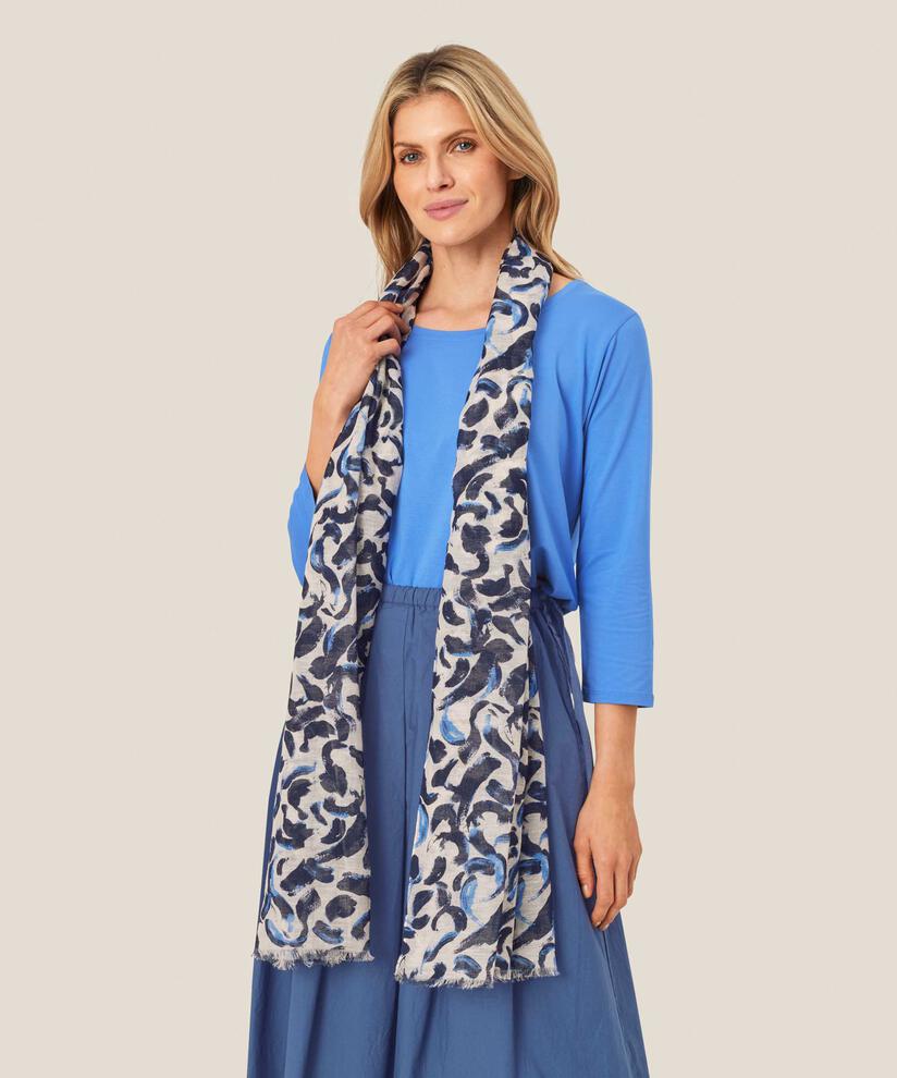 écharpe imprimée en mélange de coton, Ultramarine