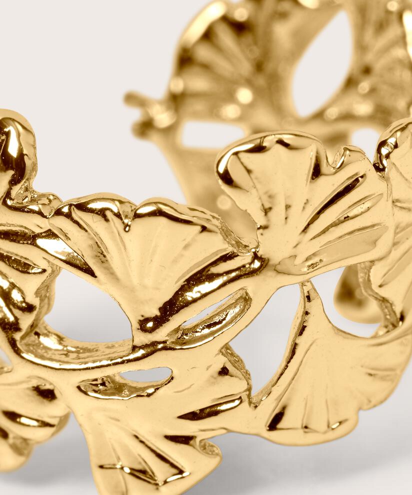 boucles d'oreilles rondes avec motif feuilles, Gold