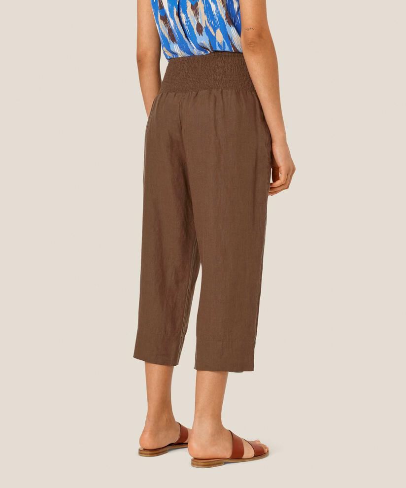 pantalon droit en lin avec smocké au dos, Chestnut