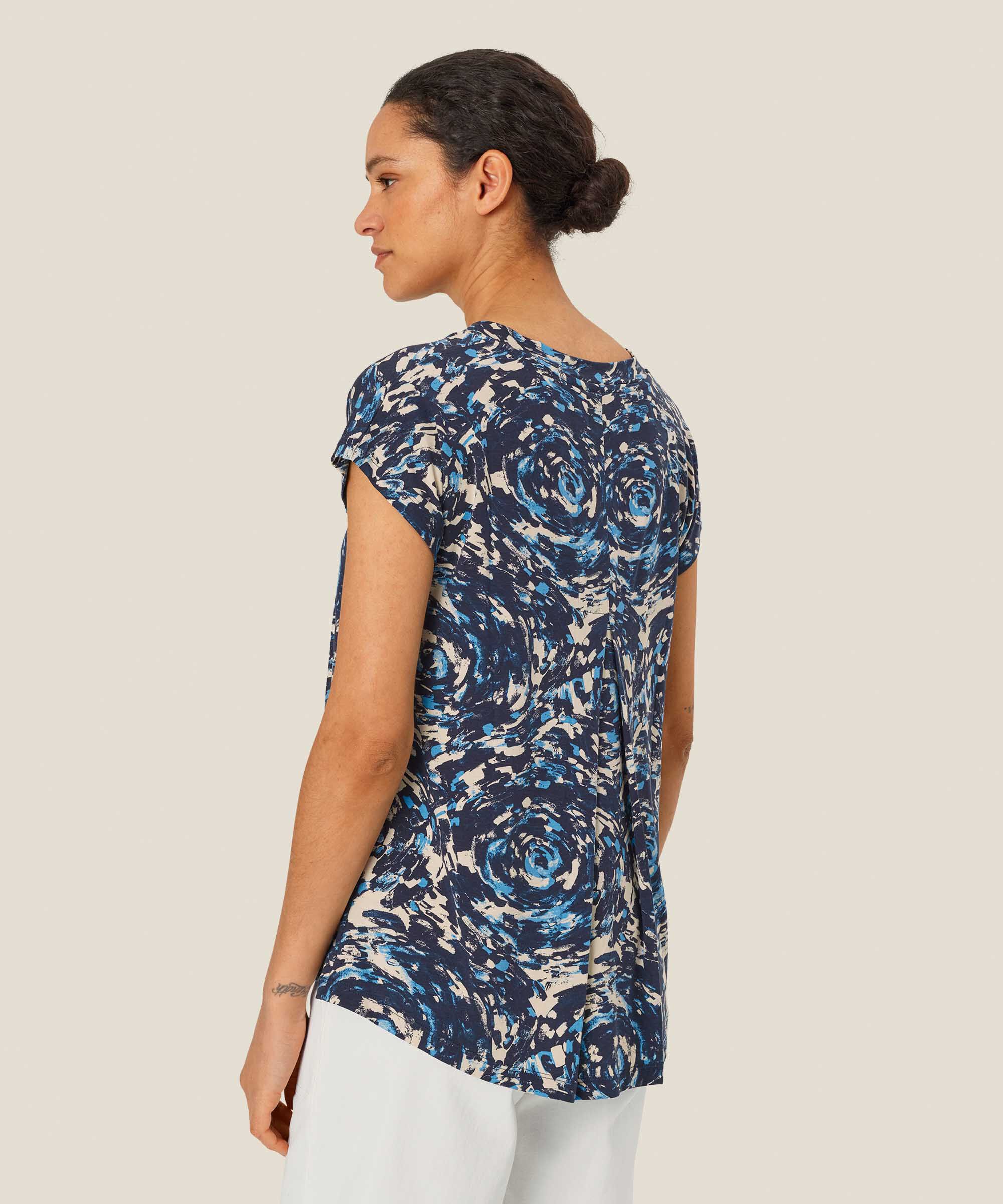 T-shirt Imprimé À Col En V, Cendre Blue