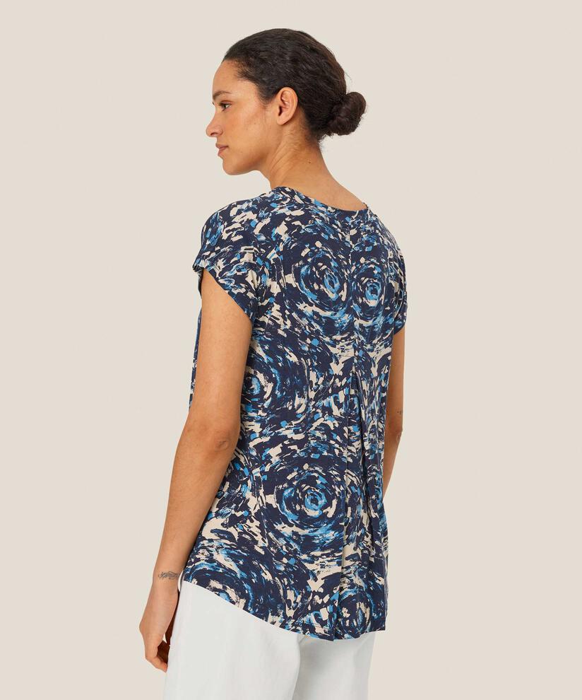 T-shirt Imprimé À Col En V, Cendre Blue
