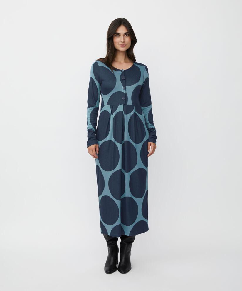 Robe Tulipe En Jersey Col Rond Avec Boutons, Proven Blue