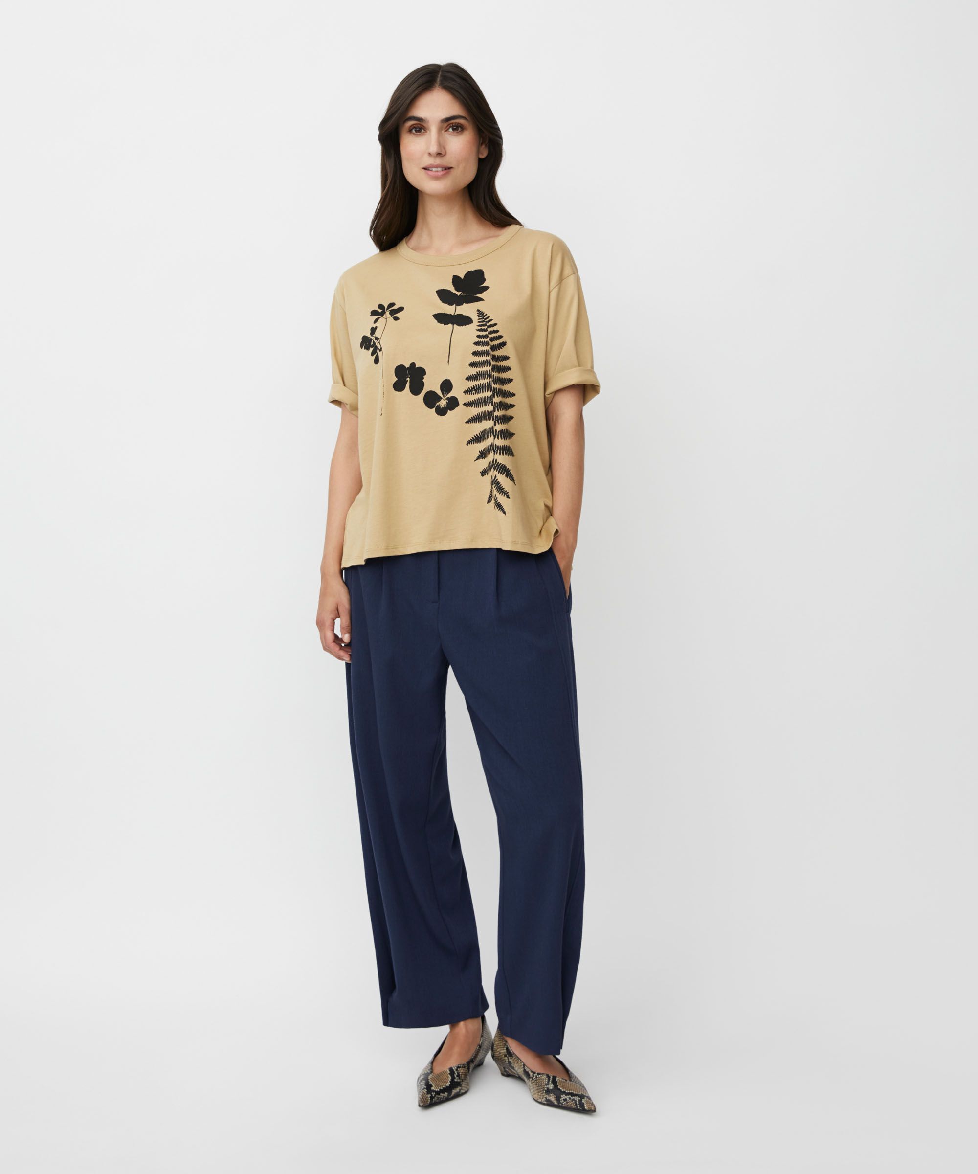 Pantalon Tissé Avec Stretch Et Bouton Sur La Jambe, Navy Blazer