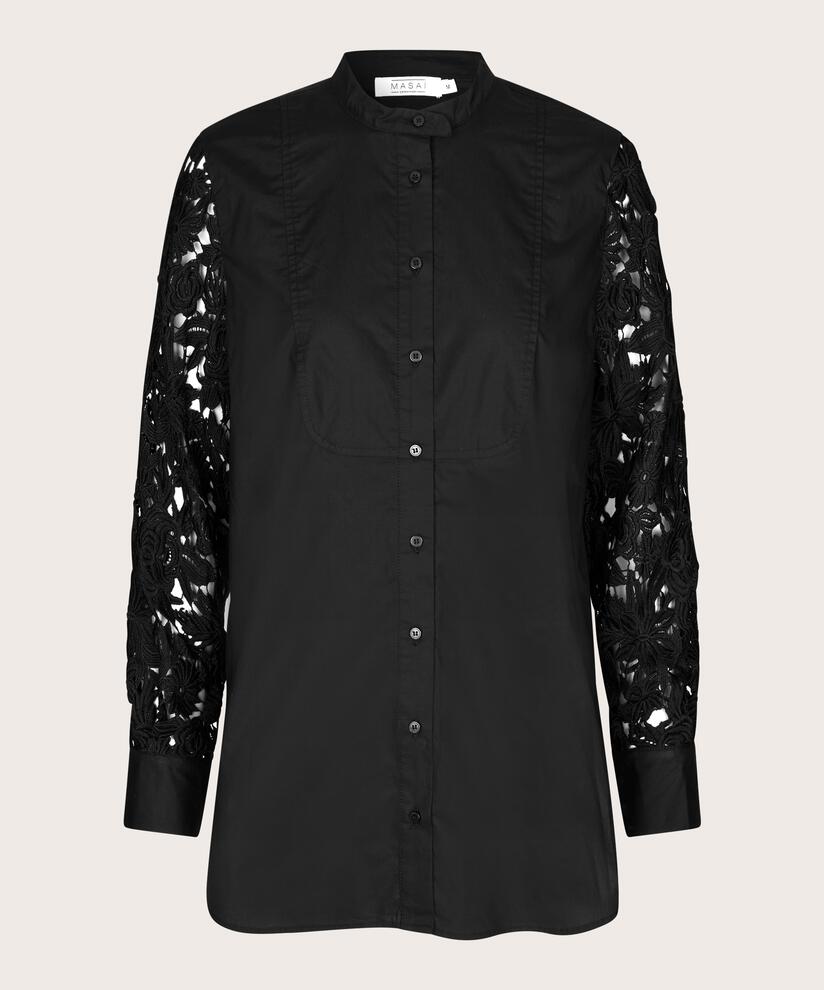chemise en coton avec manches en dentelle, Black