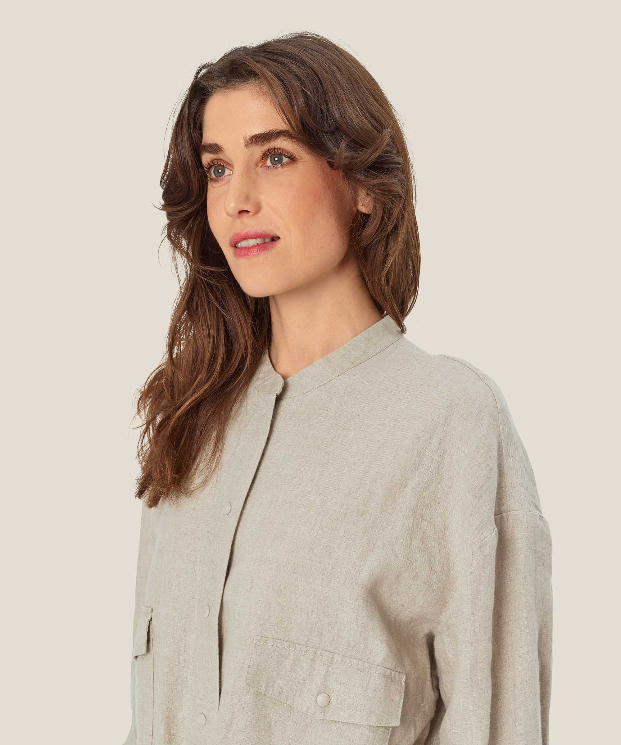 veste en lin avec lien à la taille, Natural