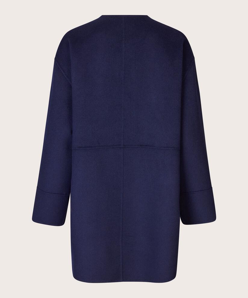 manteau classique en laine à col rond, Maritime Blue