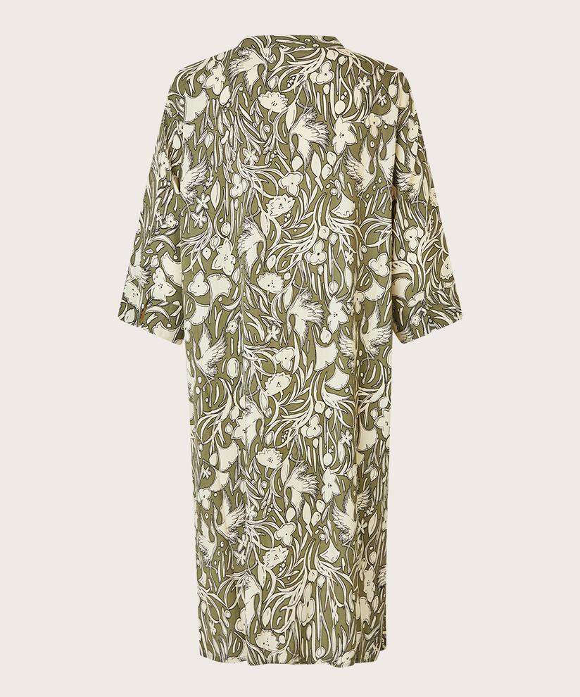 Robe Chemise En Viscose Imprimée Avec Poches, D. Lichen Green