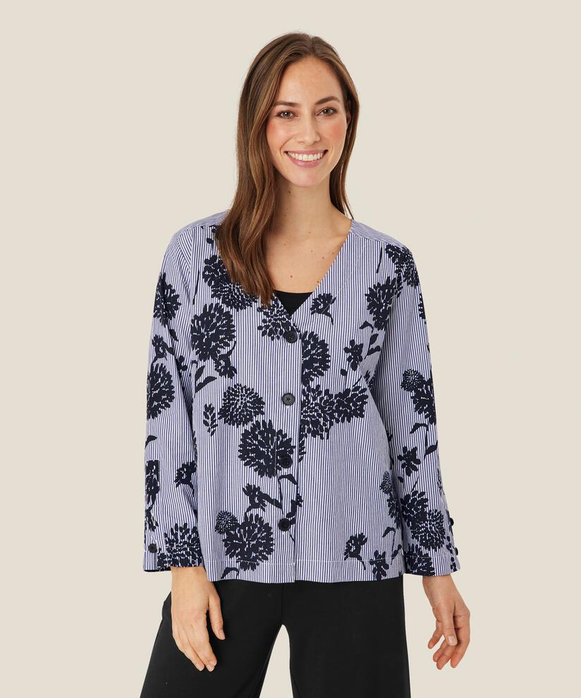 chemise en coton à motif avec col en V profond, Maritime Blue