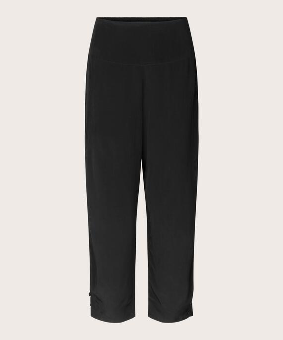 Pantalon En Viscose Avec Large Élastique Smocké Au Dos Et Détail Boutonné, Black