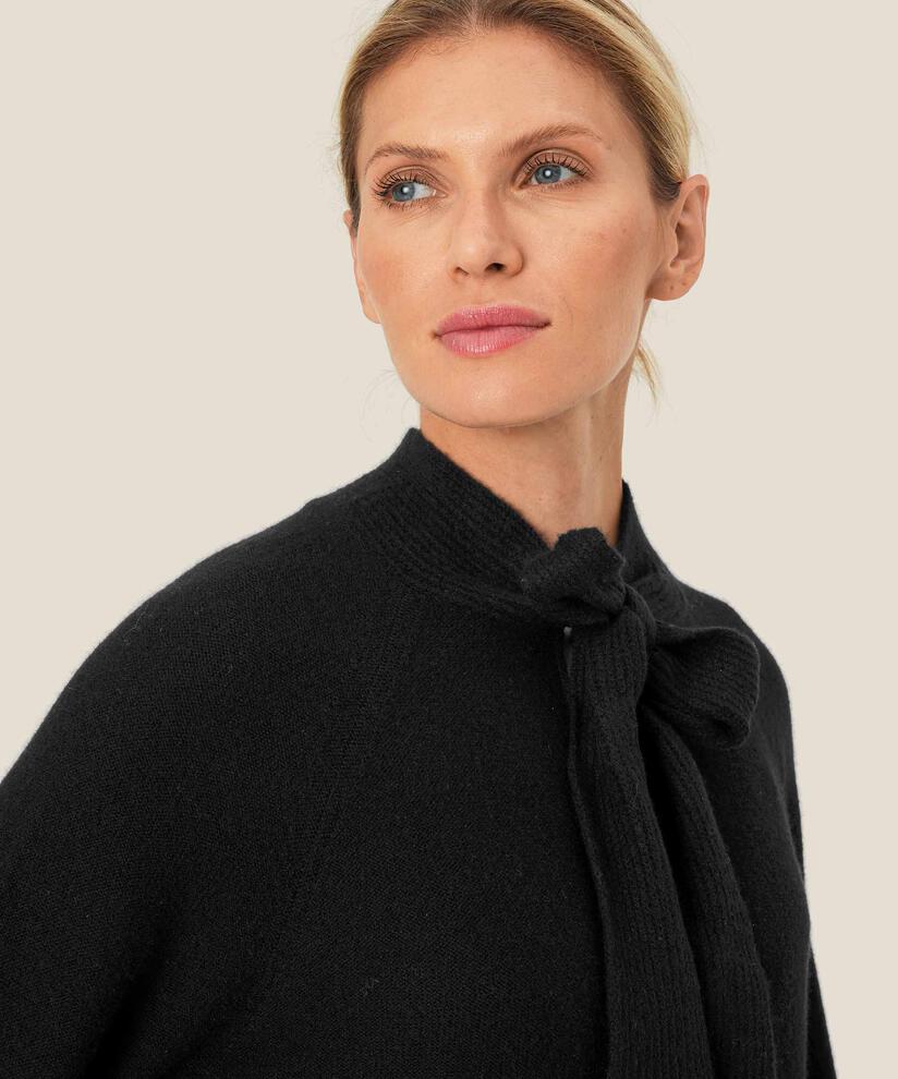 blouse en maille de laine avec liens au cou, Black