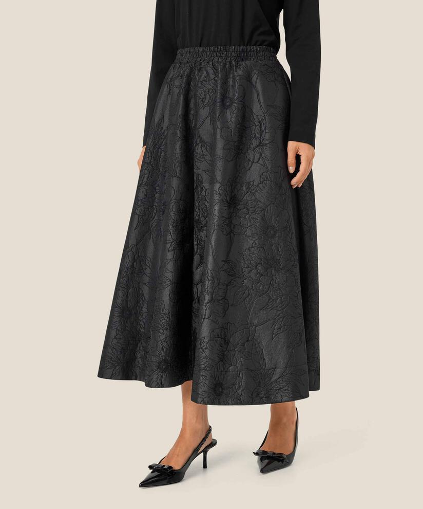 jupe à imprimé floral tissé et taille élastiquée, Black