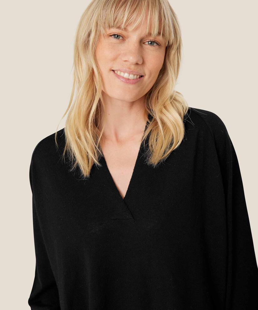 pull tricoté en laine avec col en v, Black