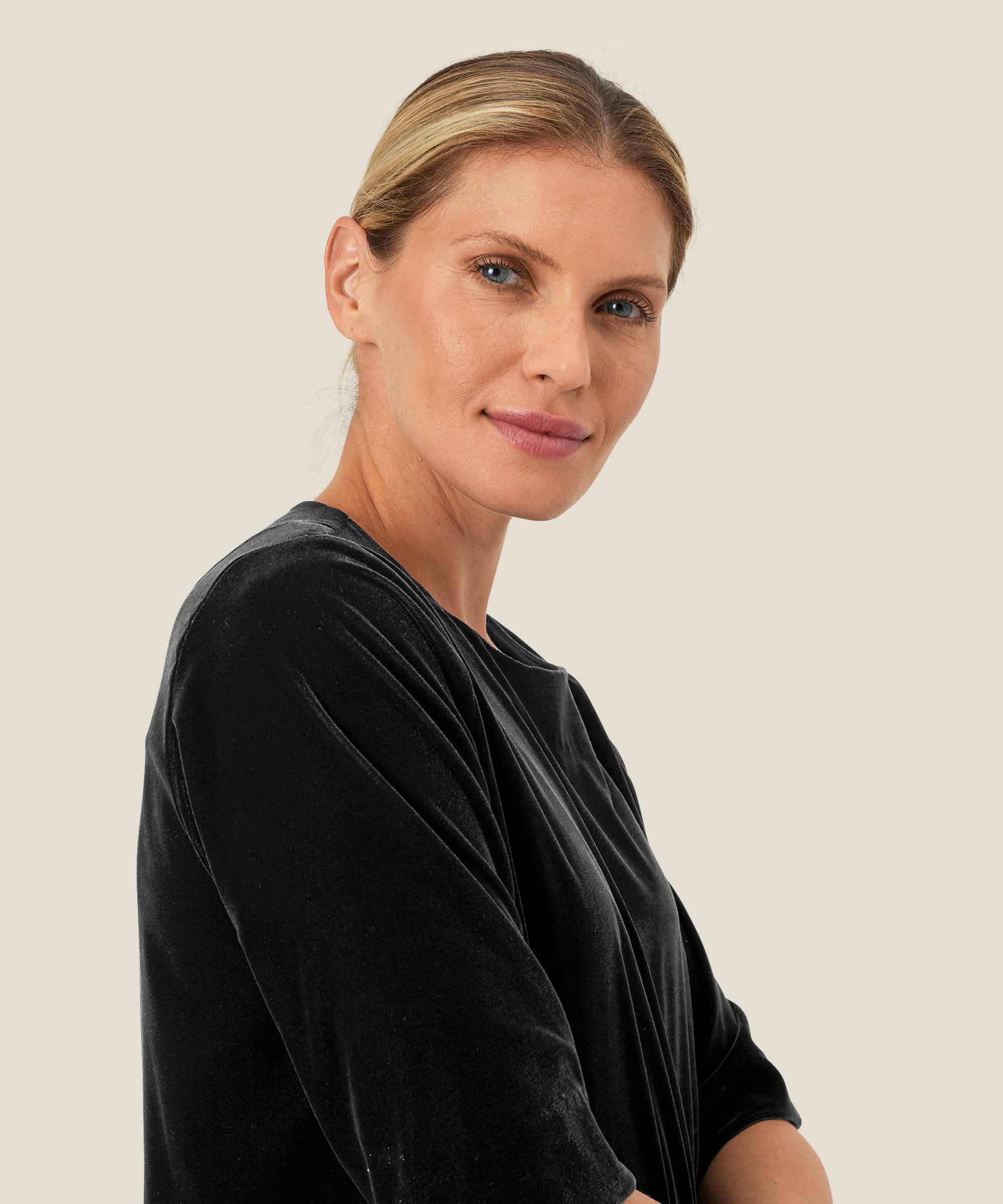 blouse en velours avec bouton, Black