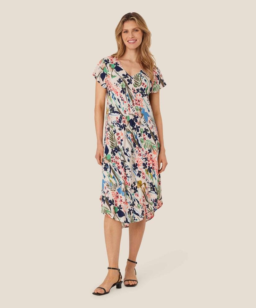 robe en viscose imprimée à col v, Marina