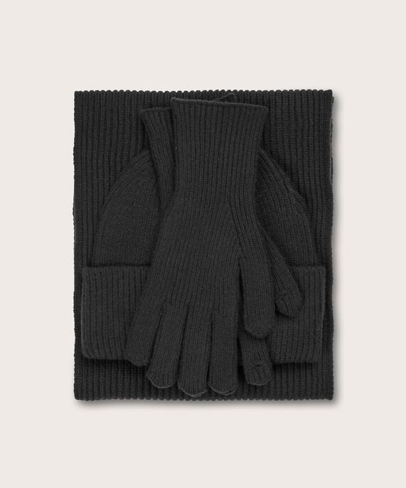 ensemble avec bonnet, gants et écharpe, Black