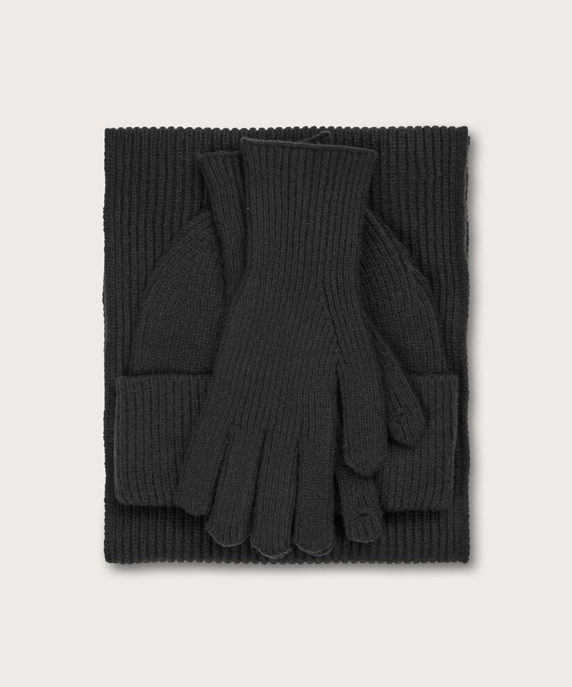 ensemble avec bonnet, gants et écharpe, Black