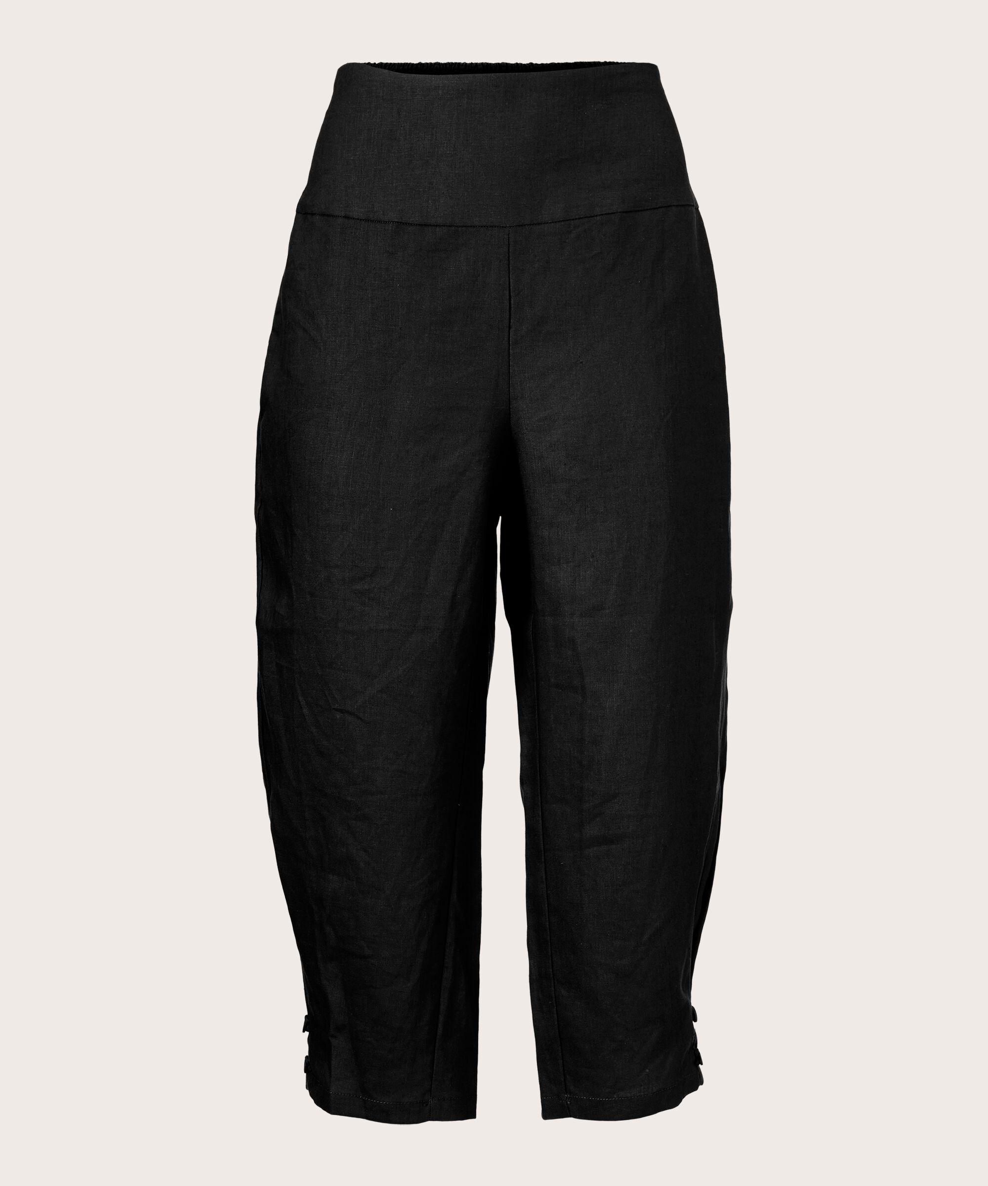 pantalon en lin avec large élastique smocké au dos, Black