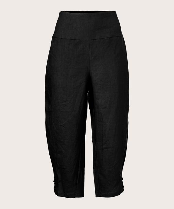 pantalon en lin avec large élastique smocké au dos, Black