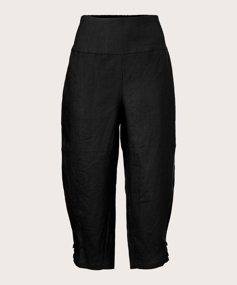 pantalon en lin avec large élastique smocké au dos, Black